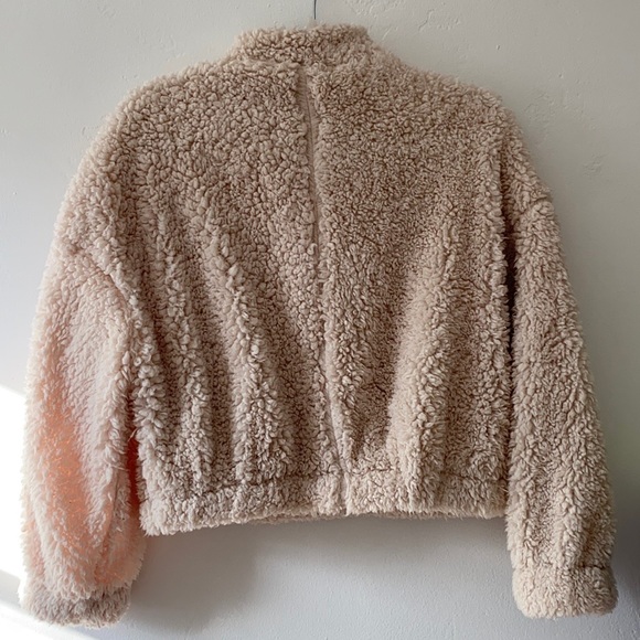 Long Sleeve Lapel Zip Up Faux Shearling Shaggy Sweater - Picture 7 of 8